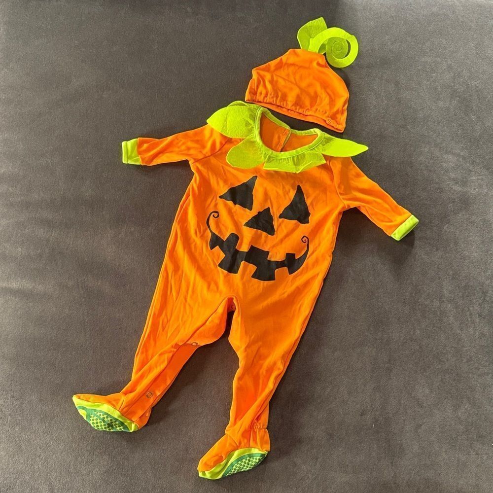 Orange Pumpkin Infant Baby Halloween Costume 2 Piece Size 0-6 months NWOT